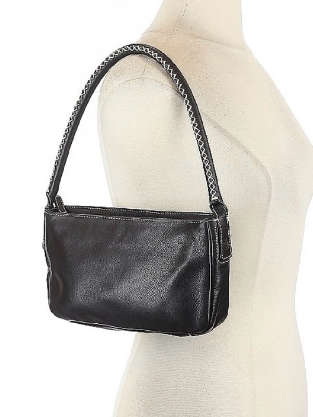 Ralph Lauren Black Leather Shoulder Bag with Contrast Stitching